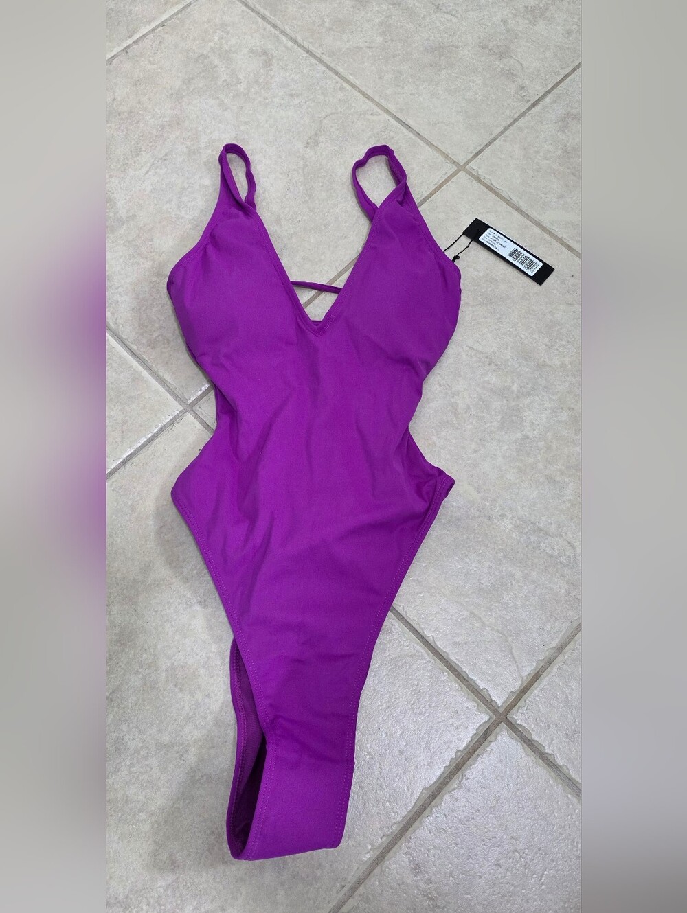 TA3 Orchid Purple Hi Cut PLUNGEY One Piece Swimsuit XS Xlong Snatched Beach NWT